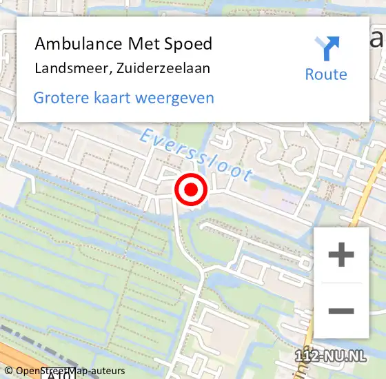 Locatie op kaart van de 112 melding: Ambulance Met Spoed Naar Landsmeer, Zuiderzeelaan op 17 oktober 2021 17:50