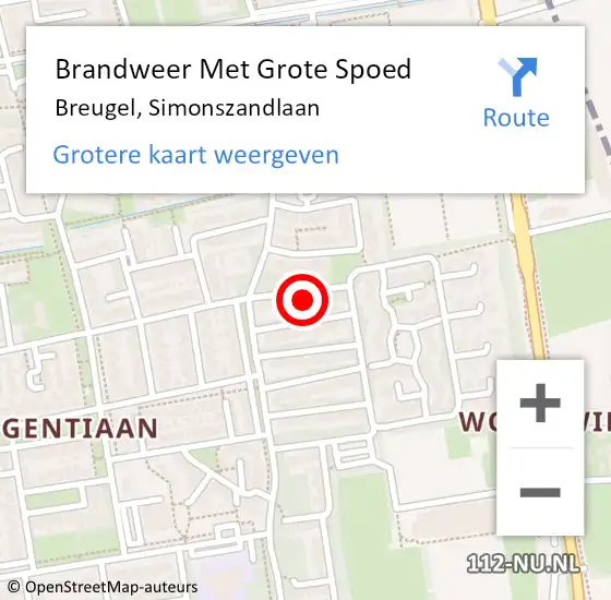 Locatie op kaart van de 112 melding: Brandweer Met Grote Spoed Naar Breugel, Simonszandlaan op 17 oktober 2021 18:11