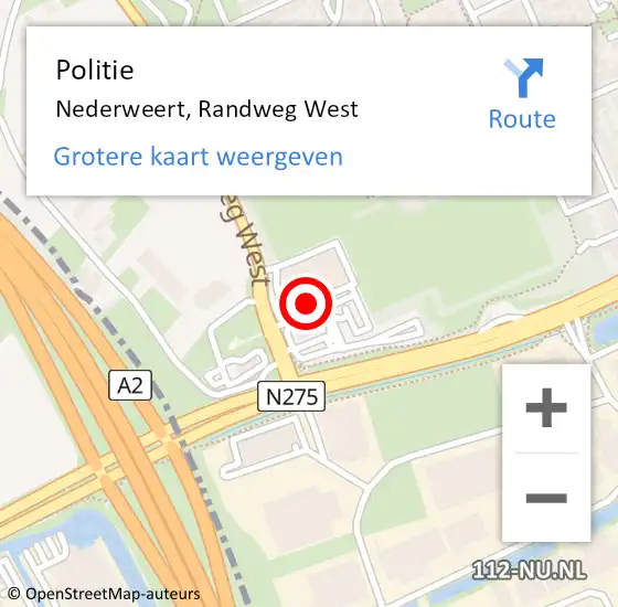 Locatie op kaart van de 112 melding: Politie Nederweert, Randweg West op 17 oktober 2021 18:44