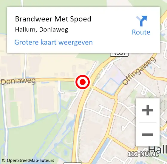 Locatie op kaart van de 112 melding: Brandweer Met Spoed Naar Hallum, Doniaweg op 17 oktober 2021 18:48