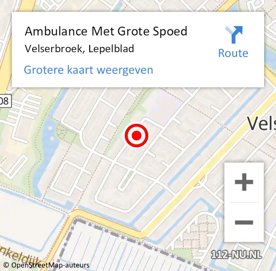 Locatie op kaart van de 112 melding: Ambulance Met Grote Spoed Naar Velserbroek, Lepelblad op 17 oktober 2021 18:49