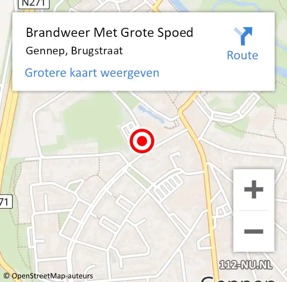 Locatie op kaart van de 112 melding: Brandweer Met Grote Spoed Naar Gennep, Brugstraat op 17 oktober 2021 19:00