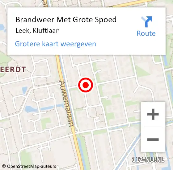 Locatie op kaart van de 112 melding: Brandweer Met Grote Spoed Naar Leek, Kluftlaan op 17 oktober 2021 19:02