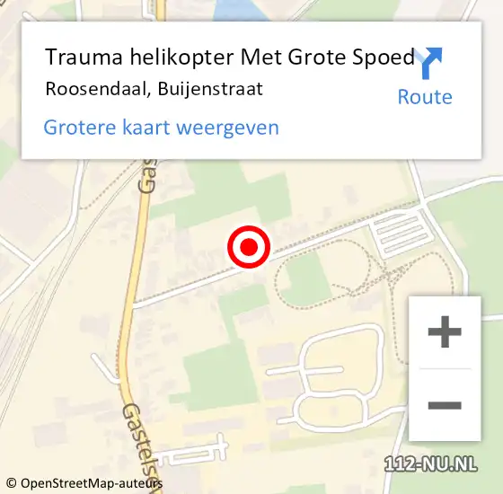 Locatie op kaart van de 112 melding: Trauma helikopter Met Grote Spoed Naar Roosendaal, Buijenstraat op 17 oktober 2021 19:04