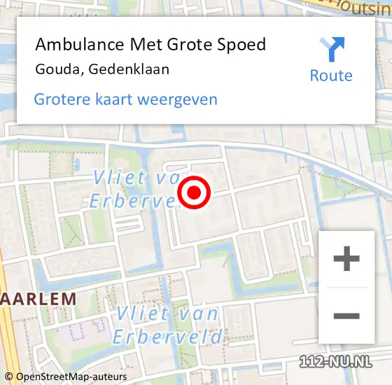 Locatie op kaart van de 112 melding: Ambulance Met Grote Spoed Naar Gouda, Gedenklaan op 17 oktober 2021 19:07