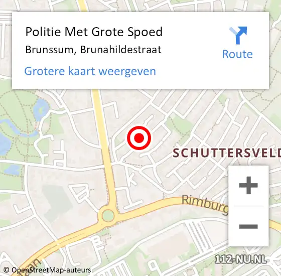 Locatie op kaart van de 112 melding: Politie Met Grote Spoed Naar Brunssum, Brunahildestraat op 17 oktober 2021 19:09