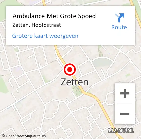 Locatie op kaart van de 112 melding: Ambulance Met Grote Spoed Naar Zetten, Hoofdstraat op 17 oktober 2021 19:21