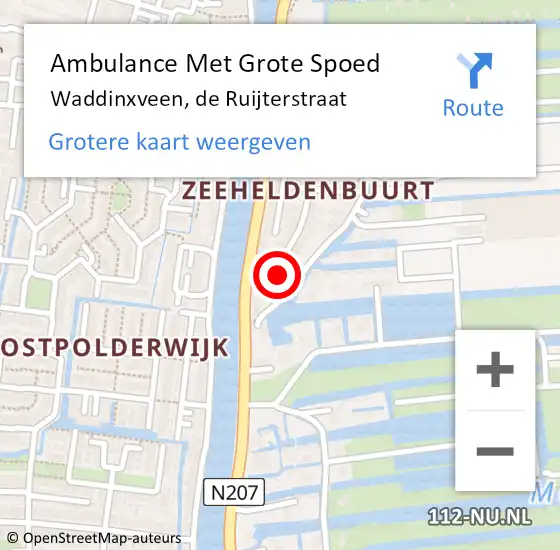 Locatie op kaart van de 112 melding: Ambulance Met Grote Spoed Naar Waddinxveen, de Ruijterstraat op 17 oktober 2021 19:24