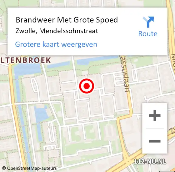 Locatie op kaart van de 112 melding: Brandweer Met Grote Spoed Naar Zwolle, Mendelssohnstraat op 17 oktober 2021 19:58