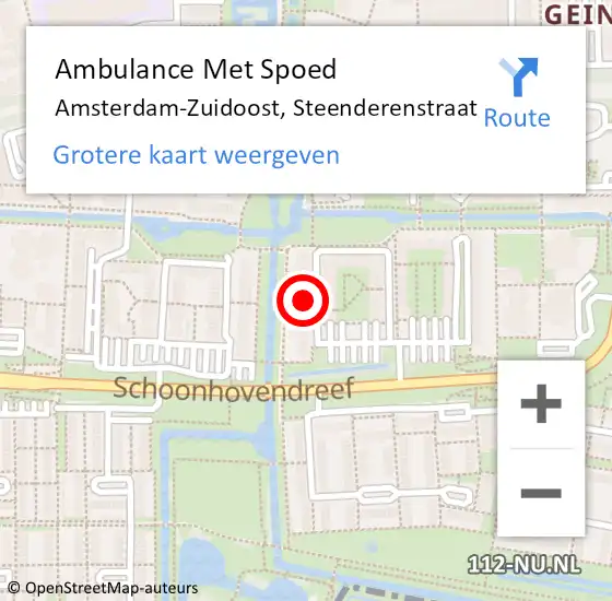 Locatie op kaart van de 112 melding: Ambulance Met Spoed Naar Amsterdam-Zuidoost, Steenderenstraat op 17 oktober 2021 20:15