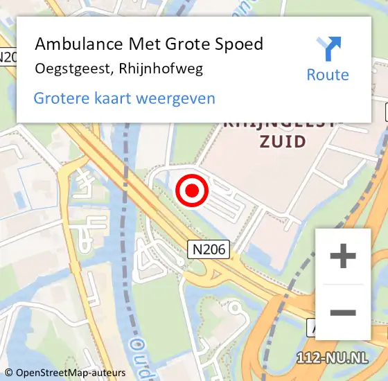 Locatie op kaart van de 112 melding: Ambulance Met Grote Spoed Naar Oegstgeest, Rhijnhofweg op 17 oktober 2021 20:39