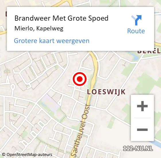 Locatie op kaart van de 112 melding: Brandweer Met Grote Spoed Naar Mierlo, Kapelweg op 17 oktober 2021 21:35