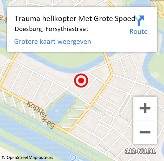 Locatie op kaart van de 112 melding: Trauma helikopter Met Grote Spoed Naar Doesburg, Forsythiastraat op 17 oktober 2021 22:40