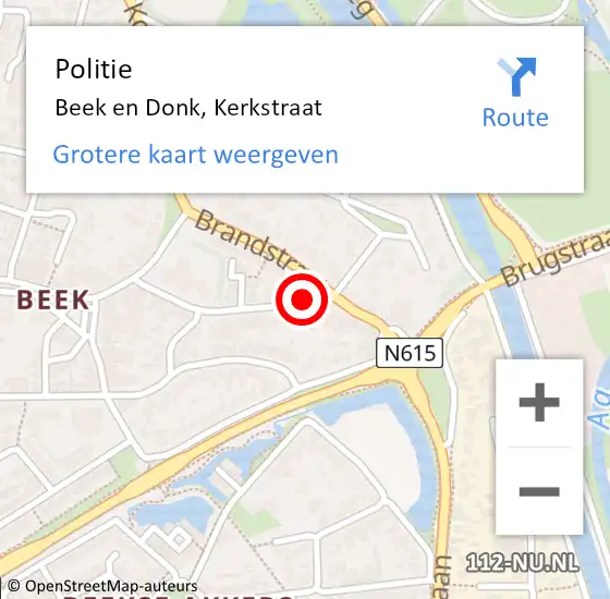 Locatie op kaart van de 112 melding: Politie Beek en Donk, Kerkstraat op 17 oktober 2021 22:49