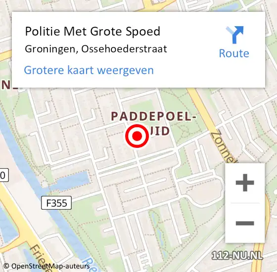 Locatie op kaart van de 112 melding: Politie Met Grote Spoed Naar Groningen, Ossehoederstraat op 17 oktober 2021 23:43