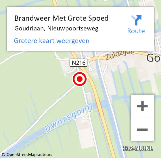 Locatie op kaart van de 112 melding: Brandweer Met Grote Spoed Naar Goudriaan, Nieuwpoortseweg op 18 oktober 2021 00:13