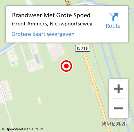Locatie op kaart van de 112 melding: Brandweer Met Grote Spoed Naar Groot-Ammers, Nieuwpoortseweg op 18 oktober 2021 00:17