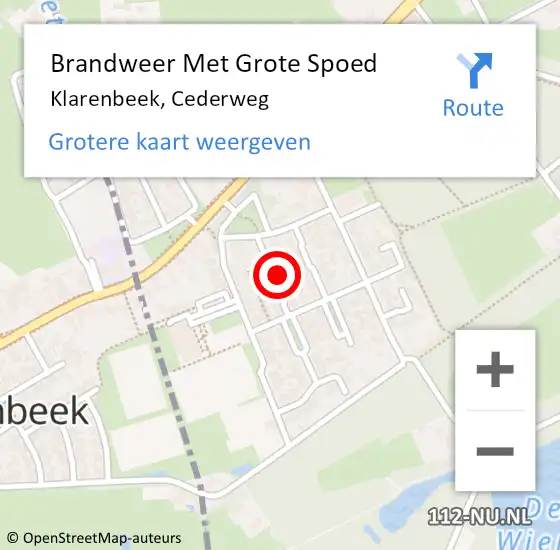 Locatie op kaart van de 112 melding: Brandweer Met Grote Spoed Naar Klarenbeek, Cederweg op 18 oktober 2021 00:25