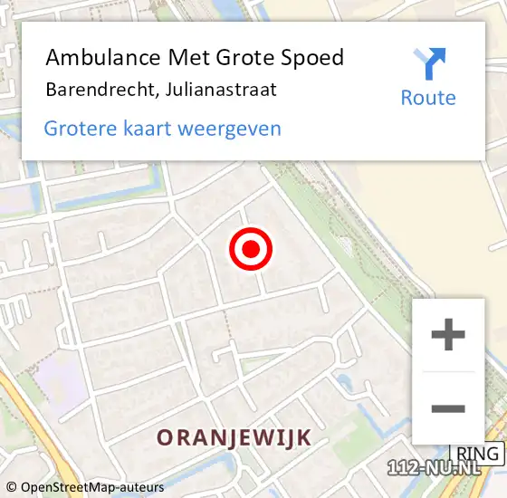 Locatie op kaart van de 112 melding: Ambulance Met Grote Spoed Naar Barendrecht, Julianastraat op 18 oktober 2021 01:03