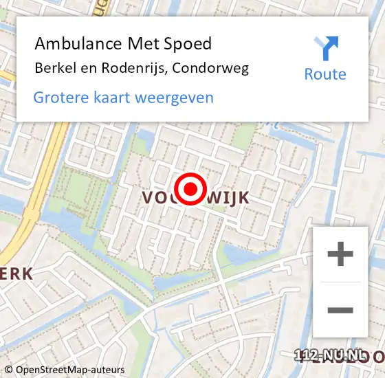 Locatie op kaart van de 112 melding: Ambulance Met Spoed Naar Berkel en Rodenrijs, Condorweg op 18 oktober 2021 01:04