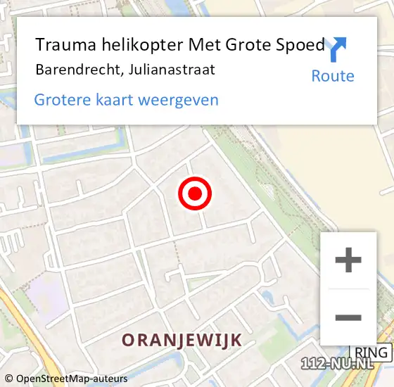 Locatie op kaart van de 112 melding: Trauma helikopter Met Grote Spoed Naar Barendrecht, Julianastraat op 18 oktober 2021 01:04