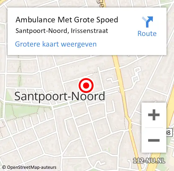 Locatie op kaart van de 112 melding: Ambulance Met Grote Spoed Naar Santpoort-Noord, Irissenstraat op 18 oktober 2021 02:54