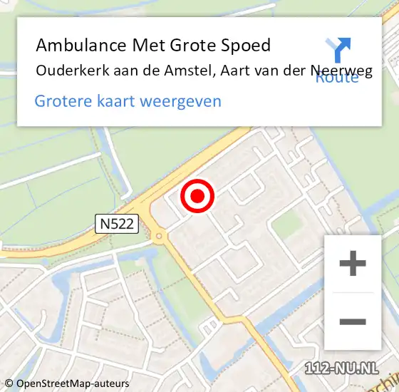 Locatie op kaart van de 112 melding: Ambulance Met Grote Spoed Naar Ouderkerk aan de Amstel, Aart van der Neerweg op 18 oktober 2021 04:11