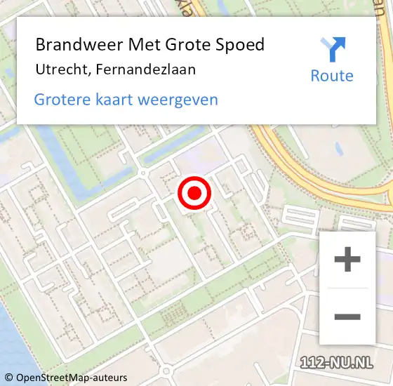 Locatie op kaart van de 112 melding: Brandweer Met Grote Spoed Naar Utrecht, Fernandezlaan op 18 oktober 2021 04:50