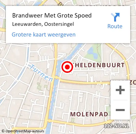 Locatie op kaart van de 112 melding: Brandweer Met Grote Spoed Naar Leeuwarden, Oostersingel op 18 oktober 2021 07:03