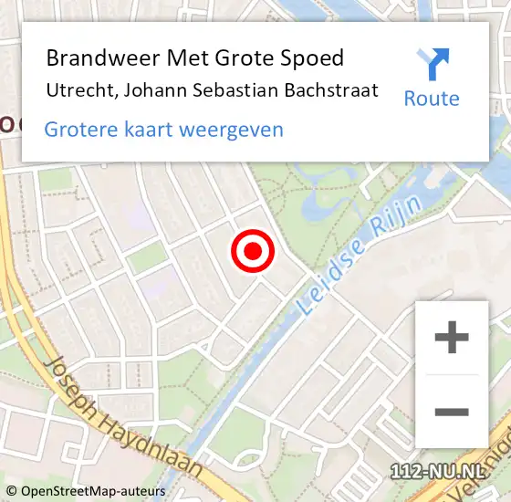 Locatie op kaart van de 112 melding: Brandweer Met Grote Spoed Naar Utrecht, Johann Sebastian Bachstraat op 18 oktober 2021 07:14