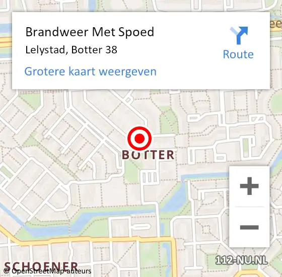 Locatie op kaart van de 112 melding: Brandweer Met Spoed Naar Lelystad, Botter 38 op 18 oktober 2021 07:56