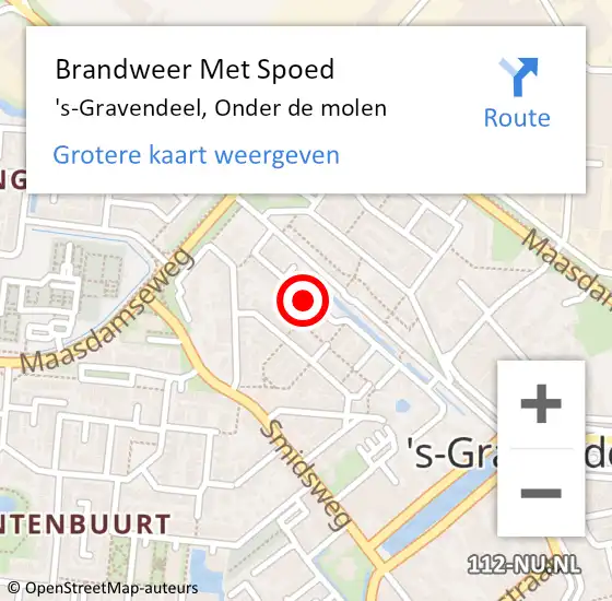 Locatie op kaart van de 112 melding: Brandweer Met Spoed Naar 's-Gravendeel, Onder de molen op 18 oktober 2021 08:29