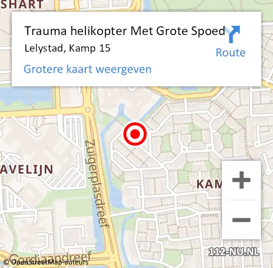 Locatie op kaart van de 112 melding: Trauma helikopter Met Grote Spoed Naar Lelystad, Kamp 15 op 18 oktober 2021 08:37