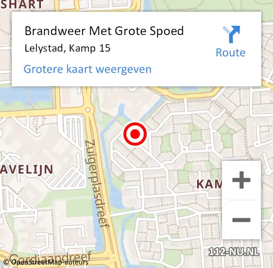 Locatie op kaart van de 112 melding: Brandweer Met Grote Spoed Naar Lelystad, Kamp 15 op 18 oktober 2021 08:46