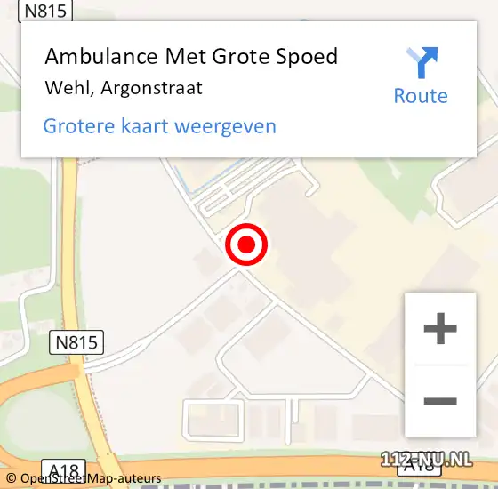 Locatie op kaart van de 112 melding: Ambulance Met Grote Spoed Naar Wehl, Argonstraat op 18 oktober 2021 08:47