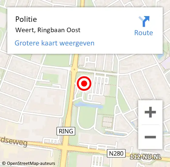 Locatie op kaart van de 112 melding: Politie Weert, Ringbaan Oost op 18 oktober 2021 08:56