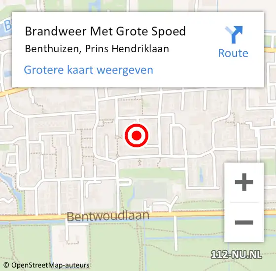 Locatie op kaart van de 112 melding: Brandweer Met Grote Spoed Naar Benthuizen, Prins Hendriklaan op 18 oktober 2021 08:56