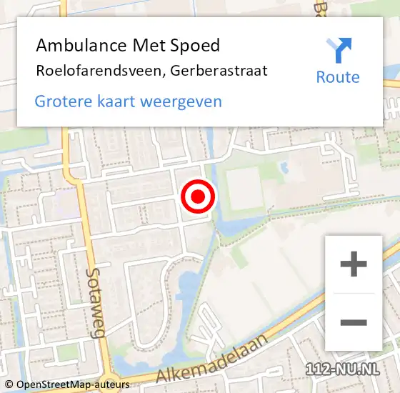 Locatie op kaart van de 112 melding: Ambulance Met Spoed Naar Roelofarendsveen, Gerberastraat op 18 oktober 2021 09:23