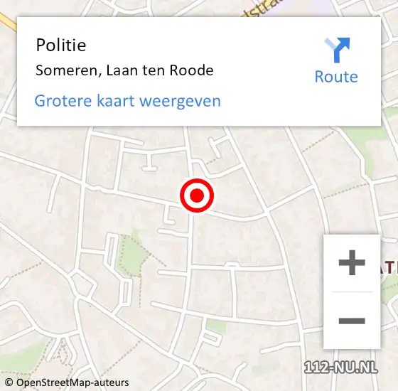 Locatie op kaart van de 112 melding: Politie Someren, Laan ten Roode op 18 oktober 2021 10:00