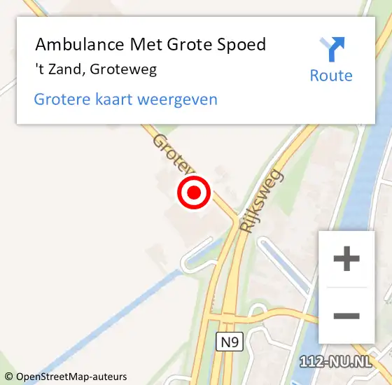 Locatie op kaart van de 112 melding: Ambulance Met Grote Spoed Naar 't Zand, Groteweg op 18 oktober 2021 10:00