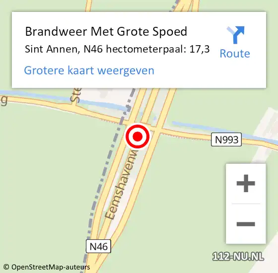 Locatie op kaart van de 112 melding: Brandweer Met Grote Spoed Naar Ten Boer, N46 hectometerpaal: 19,9 op 18 oktober 2021 10:38