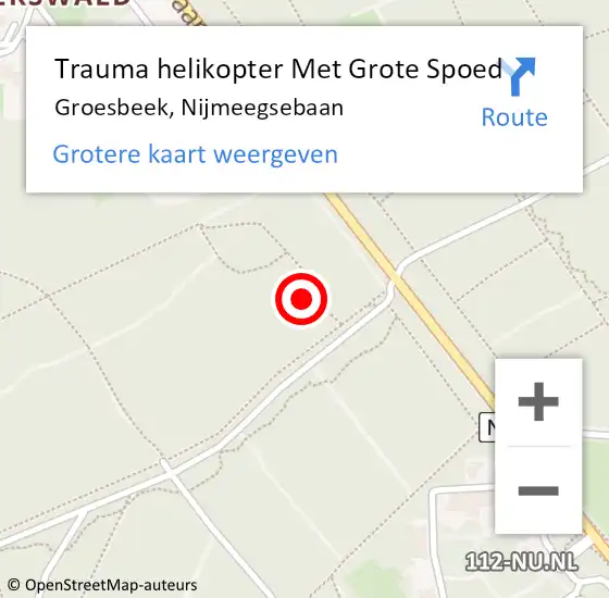 Locatie op kaart van de 112 melding: Trauma helikopter Met Grote Spoed Naar Groesbeek, Nijmeegsebaan op 18 oktober 2021 10:42