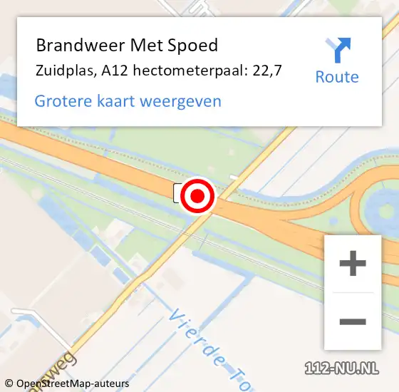 Locatie op kaart van de 112 melding: Brandweer Met Spoed Naar Zuidplas, A12 hectometerpaal: 22,7 op 18 oktober 2021 11:18