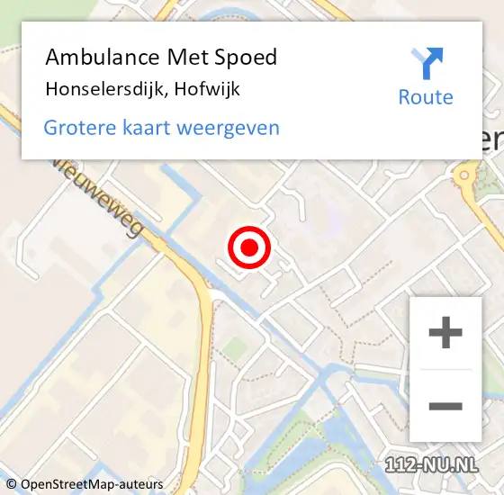 Locatie op kaart van de 112 melding: Ambulance Met Spoed Naar Honselersdijk, Hofwijk op 18 oktober 2021 11:26