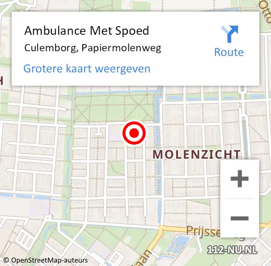 Locatie op kaart van de 112 melding: Ambulance Met Spoed Naar Culemborg, Papiermolenweg op 18 oktober 2021 11:32