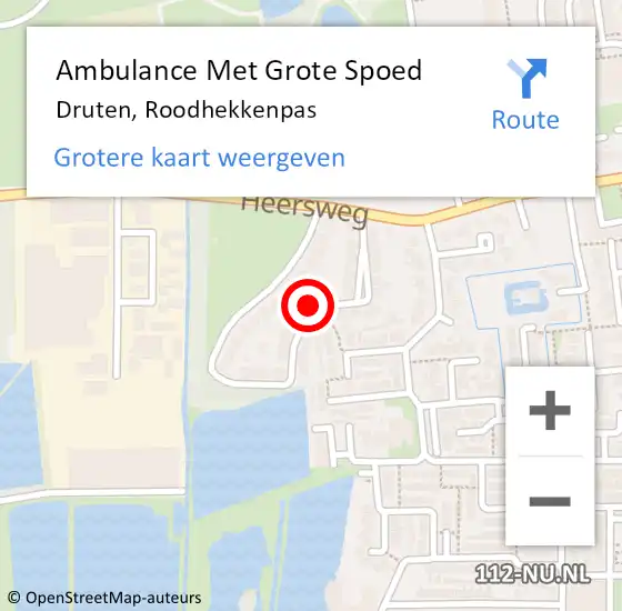 Locatie op kaart van de 112 melding: Ambulance Met Grote Spoed Naar Druten, Roodhekkenpas op 18 oktober 2021 12:53