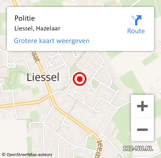 Locatie op kaart van de 112 melding: Politie Liessel, Hazelaar op 18 oktober 2021 14:16