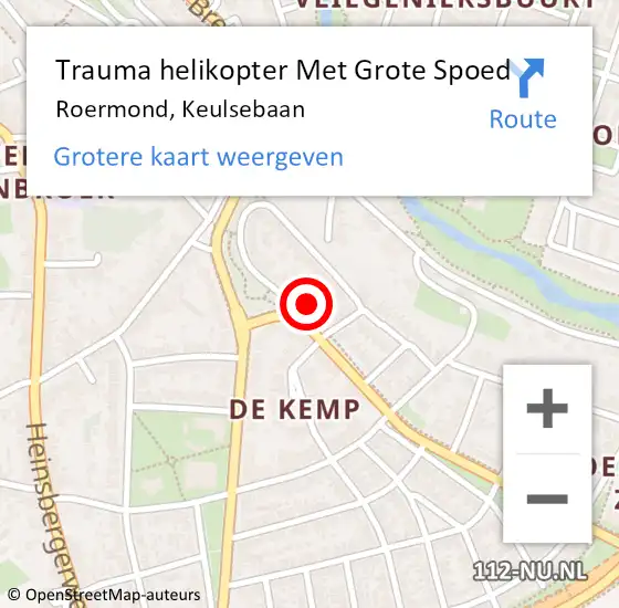 Locatie op kaart van de 112 melding: Trauma helikopter Met Grote Spoed Naar Roermond, Keulsebaan op 18 oktober 2021 14:17