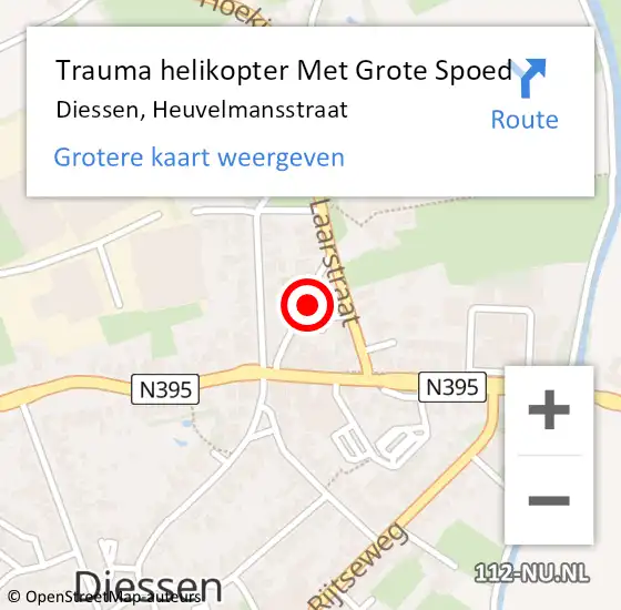 Locatie op kaart van de 112 melding: Trauma helikopter Met Grote Spoed Naar Diessen, Heuvelmansstraat op 18 oktober 2021 14:19