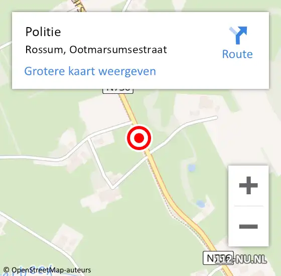 Locatie op kaart van de 112 melding: Politie Rossum, Ootmarsumsestraat op 18 oktober 2021 14:26